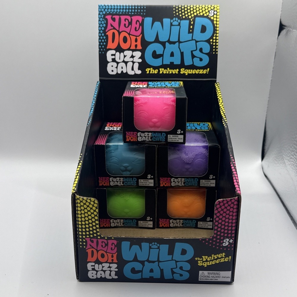 NeeDoh Fuzz Ball Wild Cats Lot Of 5 w/Box Purple - Blue - Green - Pink - Orange
